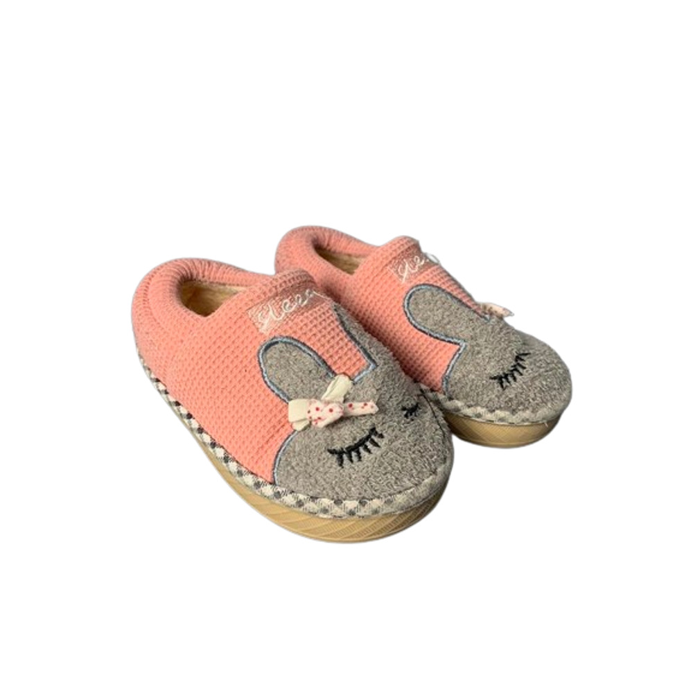 Cute Baby Girls Pink & Grey Bunny Slippers Size 1